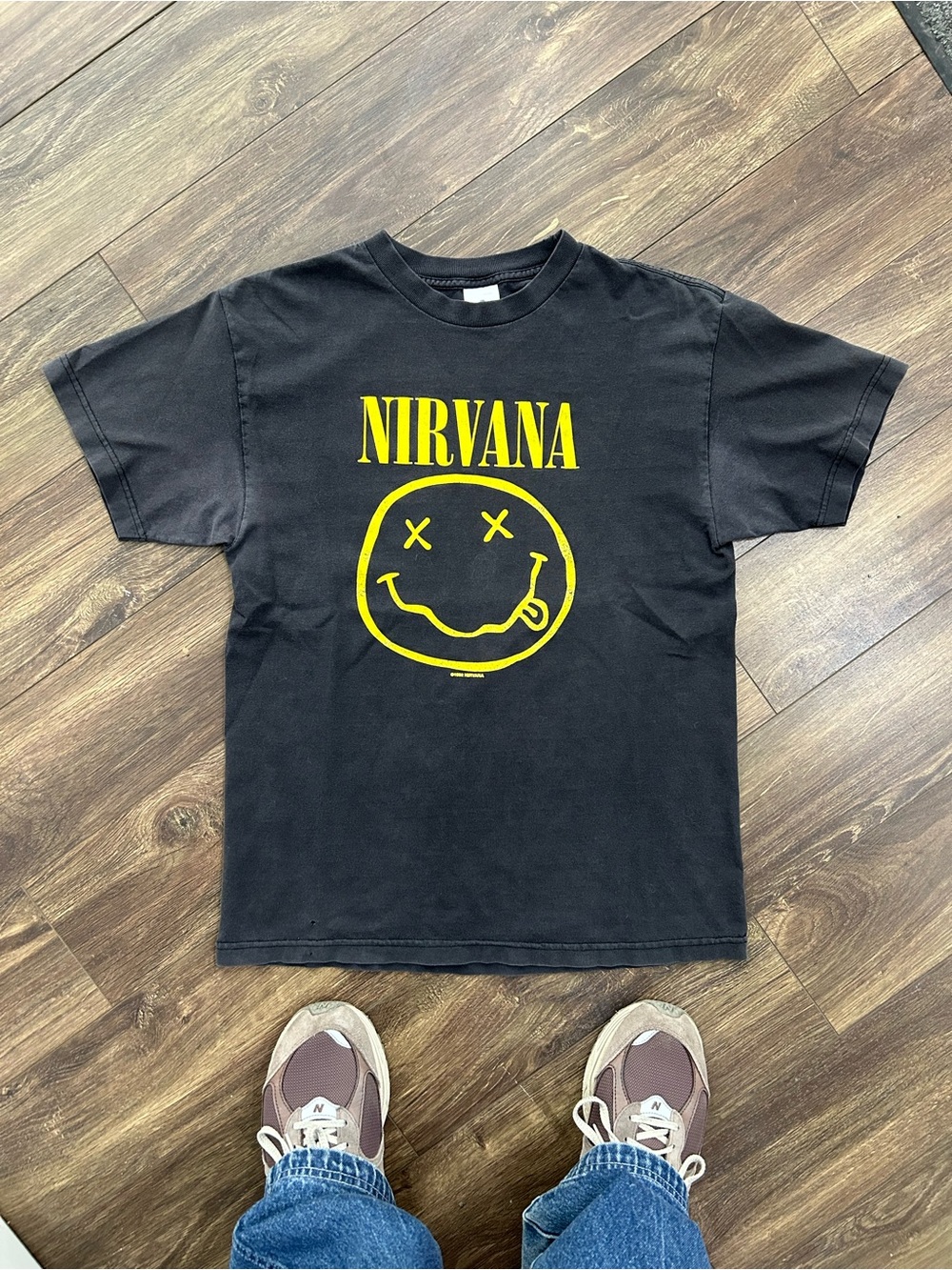 2000s NIRVANA Black Smiley Band Tee